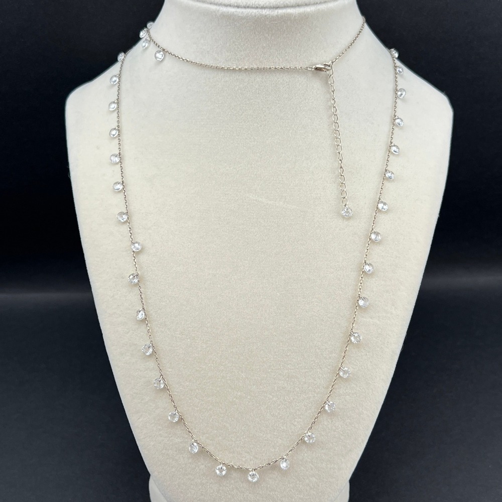 Dainty Station Necklace Silver 925 Clasp Clear Crystals Layering Delicate 38"
